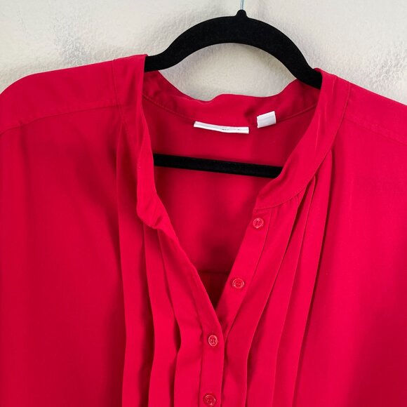 Susan Graver Womens XL Red Long Sleeve Pleated Blouse Button Front Shirt Top - Picture 8 of 9